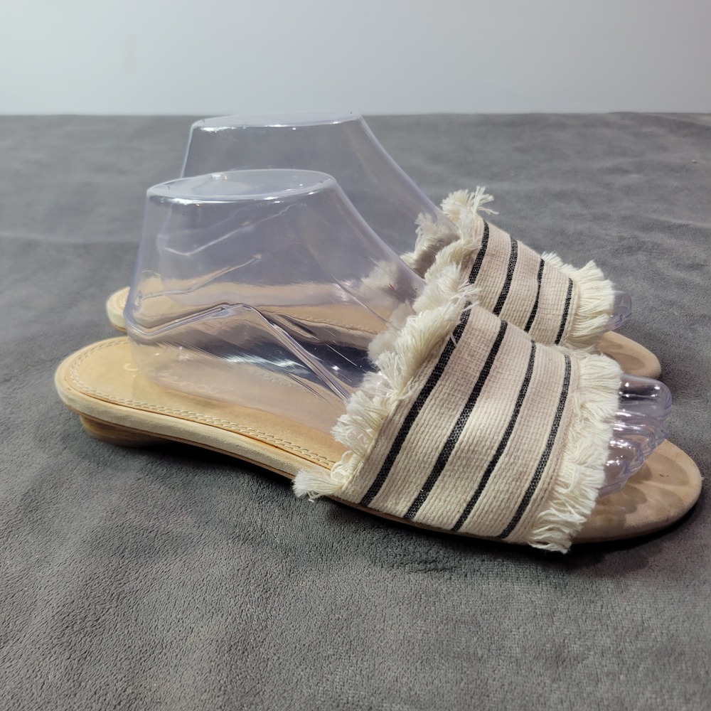 Splendid‎ Womens Striped Frayed Fringe Slide Sandals Beige Black Size 9.5